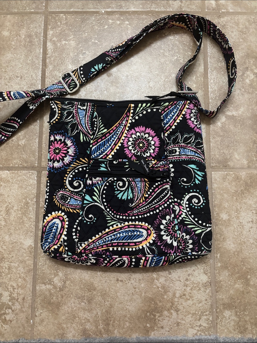 Vera Bradley Quilted Black Paisley Crossbody Shoulder Bag